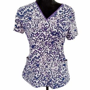 Healing Hands- Premiere Purple and White Leopard Print V-Neck Scrub Top